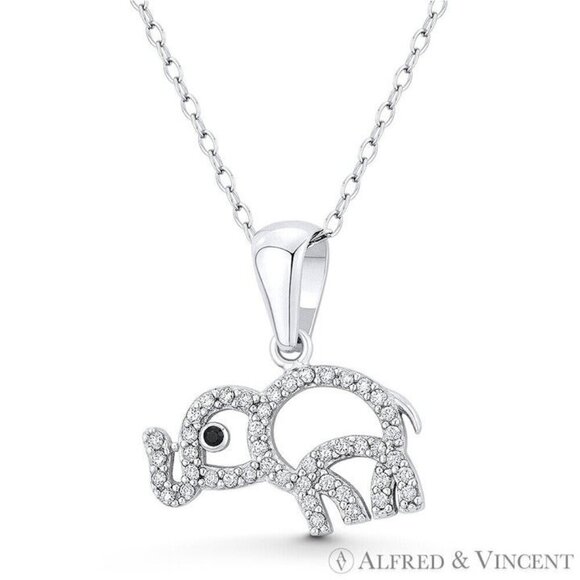 Baby Elephant Animal Charm Pendant in .925 Sterling Silver w/ Rhodium - Picture 1 of 1